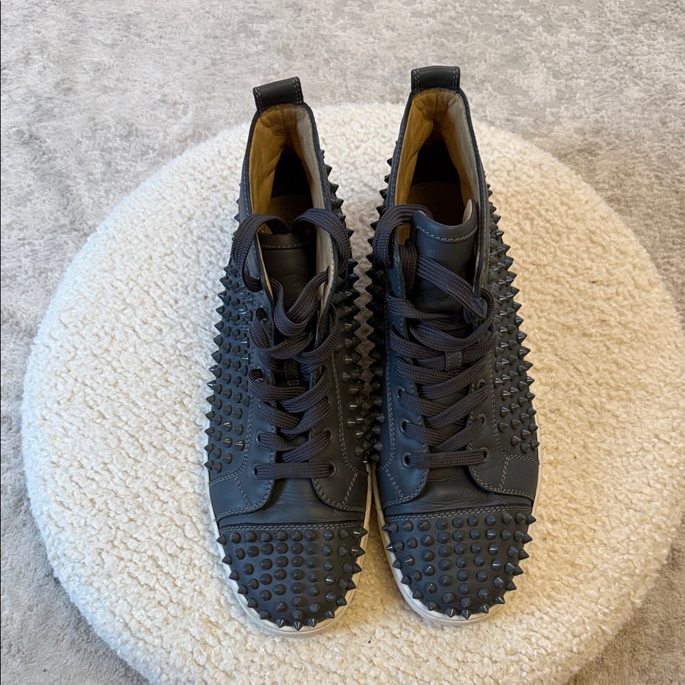 Christian Louboutin Grey Spiked Sneakers - Picture 3 of 6